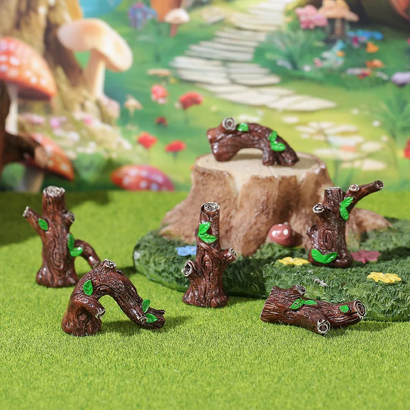 6PCS Simulation Tree Stump Resin Ornaments Artificial Wood Log For Garden Micro Landscape And Fish Tank Decor