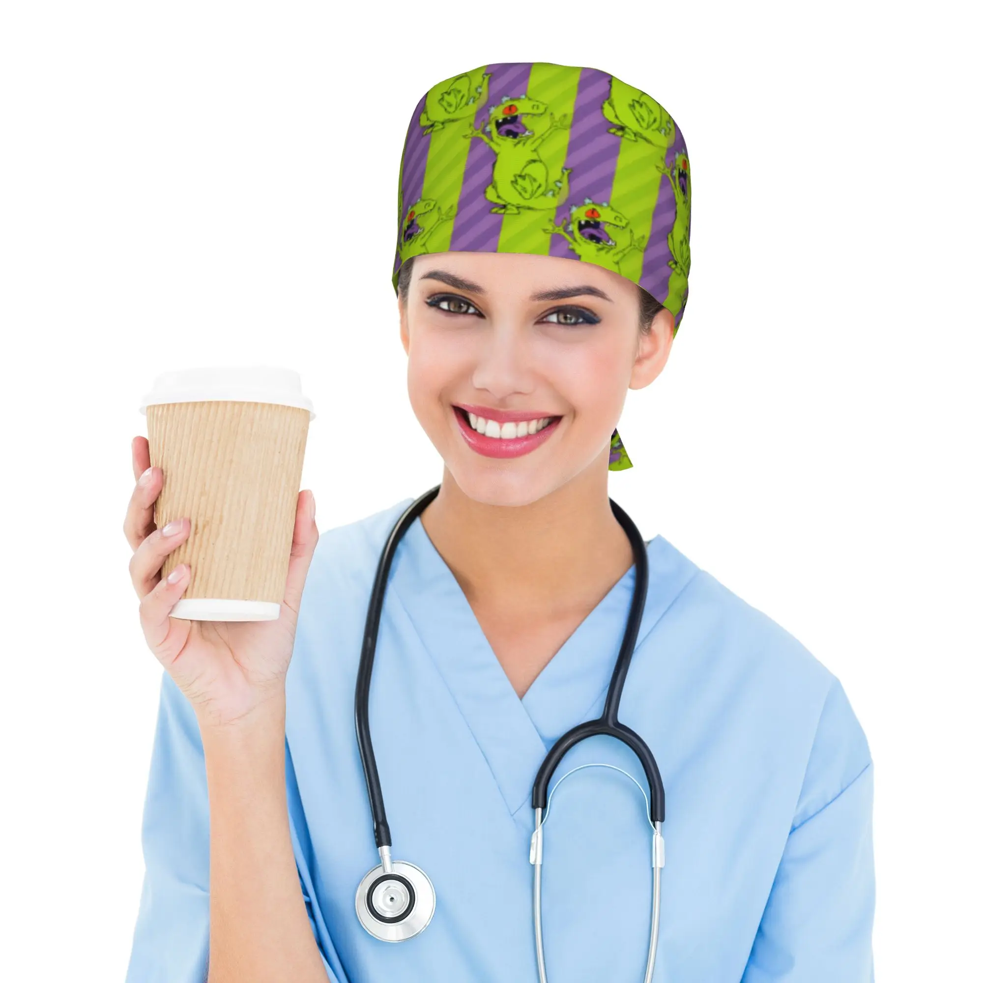

Custom R-Rugrats Cartoon Go Wild Medical Staff Scrubs Hat Women Men Doctor Nursing Surgical Cap Scrub Caps