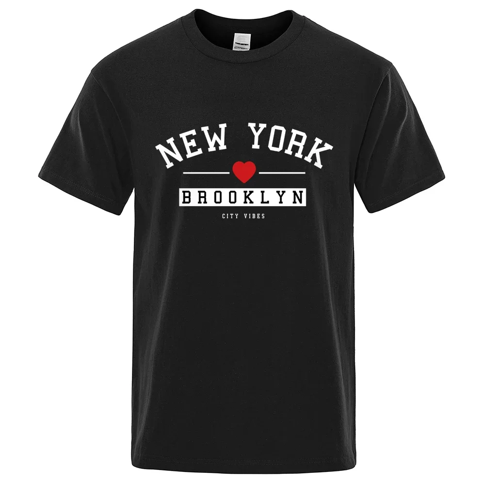 

New York Brooklyn City Vibes Letter Clothes Men Creativity Cotton T-Shirt Fashion O-Neck Breathable Oversize Tops SummerCX