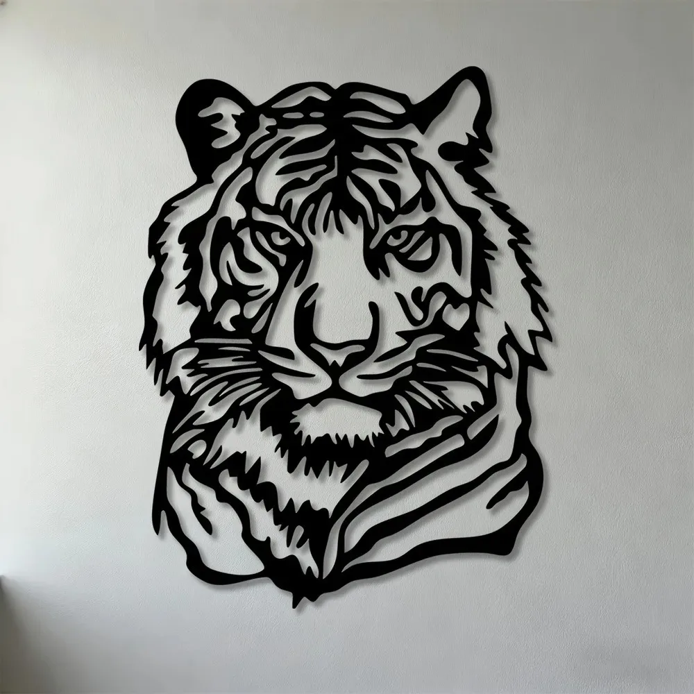 CIFBUY Metal Wall Art Tiger Head Iron Hanging Decor 2D Sculpture For Living Room Bedroom Office Study Home Outdoor Wall Accent