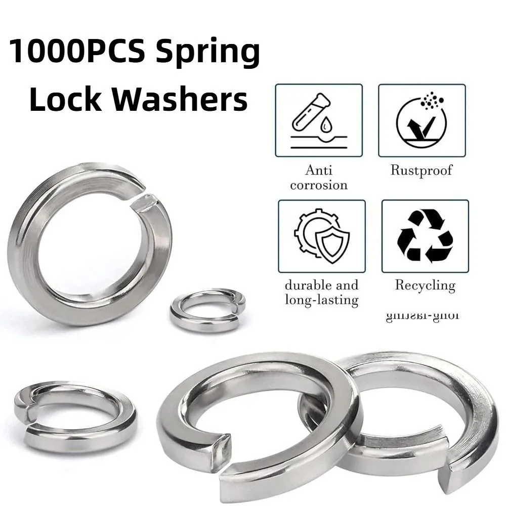 1000PCS M2 M2.5 M3 M5 M6 M8 M10 M12 Spring Lock Washers Assortment Kit 304 Stainless Steel Metric Split Lock Washer Set