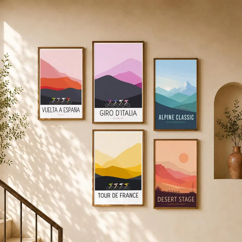Vintage Mountain Cycling Race Alpine Peloton Minimalist Poster Home Room Bar Cafe Club Decor Aesthetic Art Wall Painting