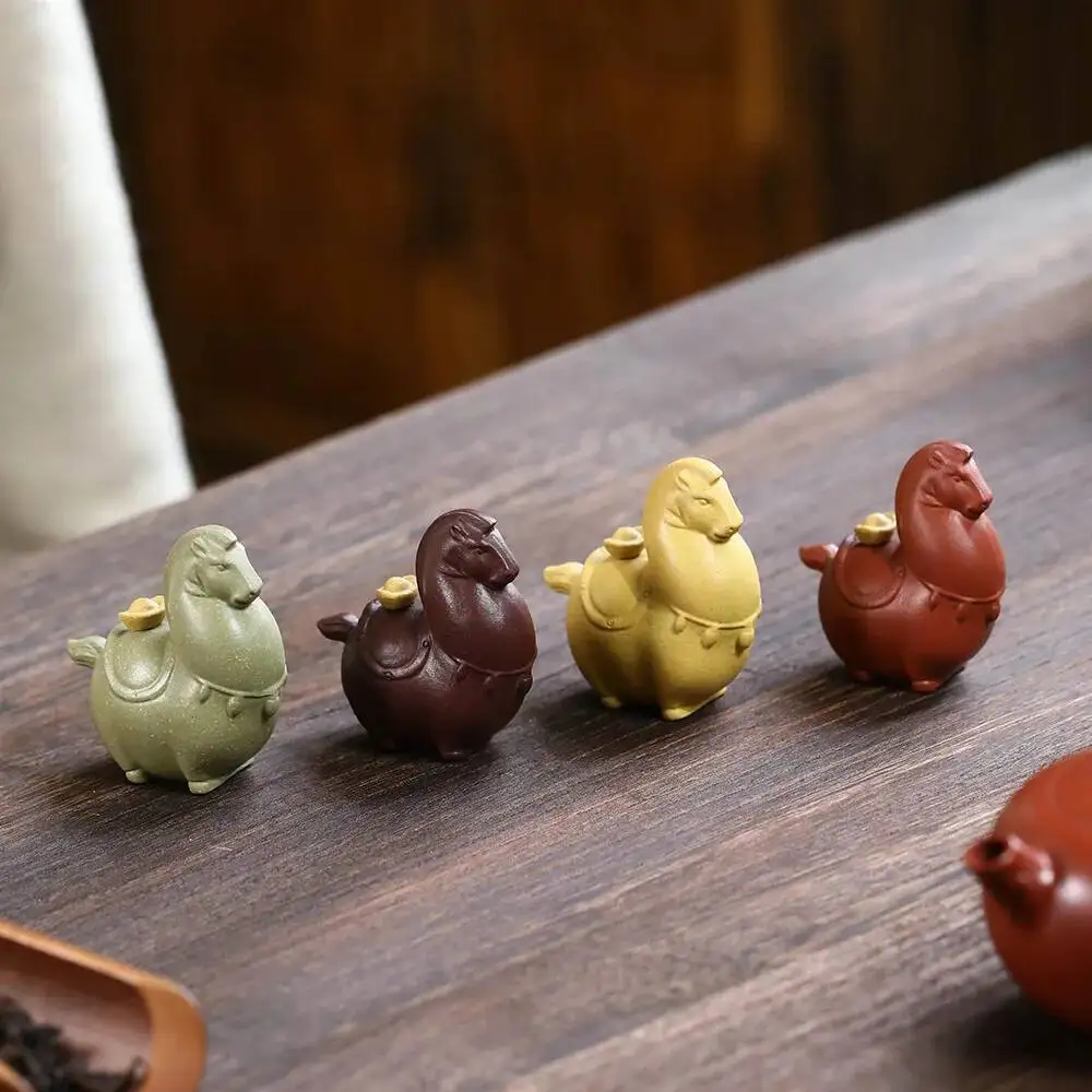 Purple Yixing Clay Tea Pet Horse Ornament Handmade Tea Ceremony Piece Zodiac Yuanbao Tang Horse Get Rich Tea Accessories Chinese