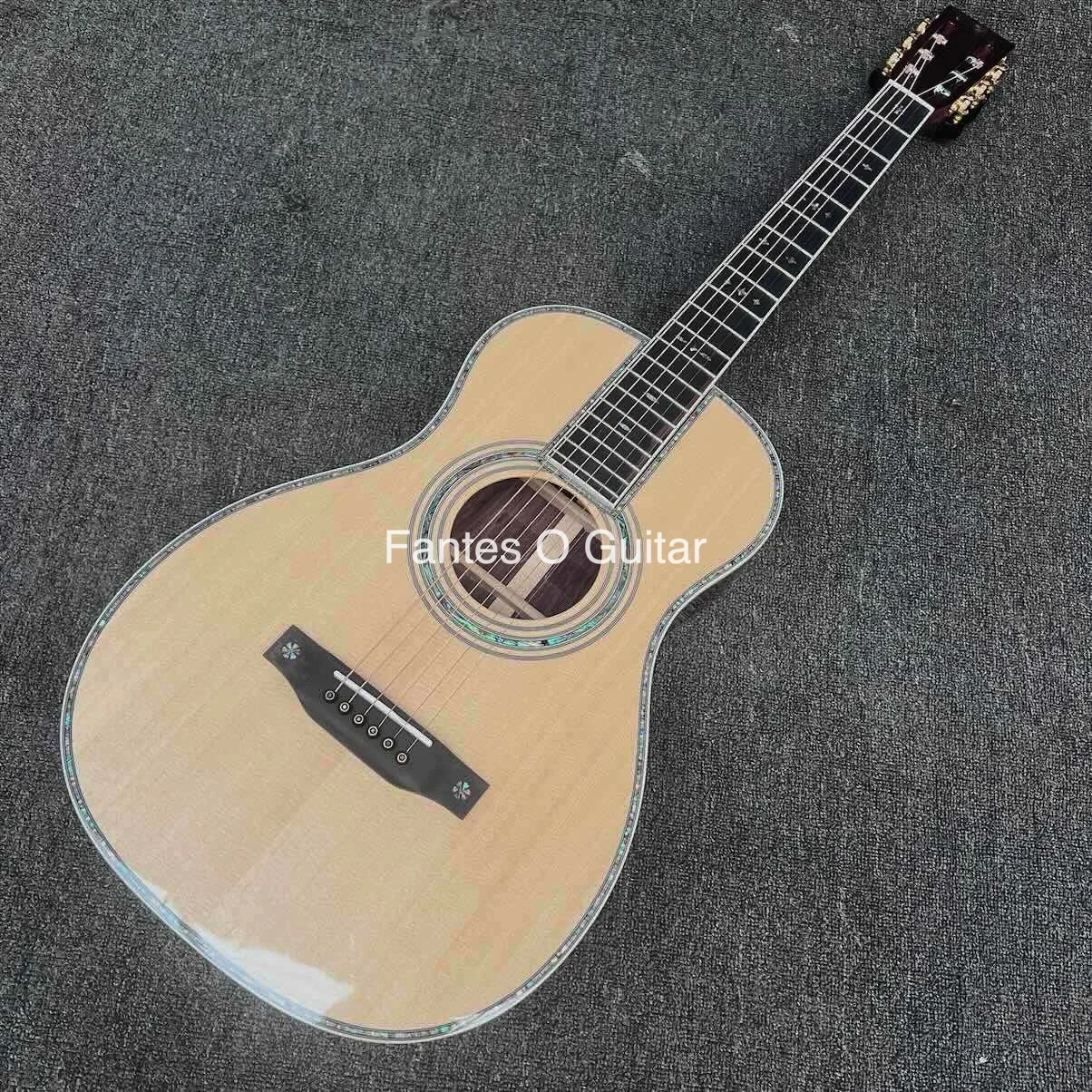 Guitarra Acústica Parlor OO O Personalizada con Fondo y Aros de Palisandro Macizo, Tapa de Abeto con Ranuras en el Clavijero, Acepta Logotipo Personalizado en el Clavijero