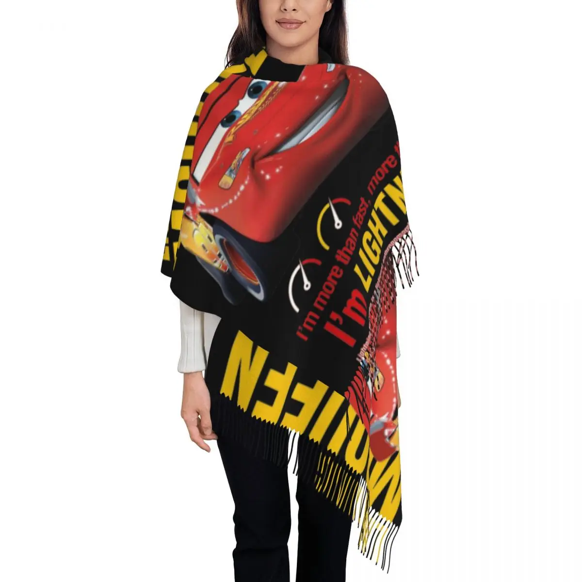 

Cars Lightning Mcqueen Scarf for Women Winter Fall Shawl Wrap Long Scarves with Tassel Ladies