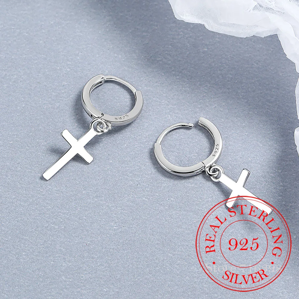

Korean 925 Sterling Silver Cross Hoop Earrings For Women Kids Studants 2022 Wedding Party Jewelry Gift Female Pendientes