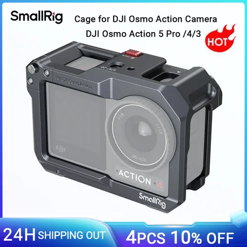 SmallRig Action 5 Pro Cage para DJI Osmo Action 5 Pro / 3/4 Funda de cámara para DJI Mic Marco protector con zapata fría -4119C
