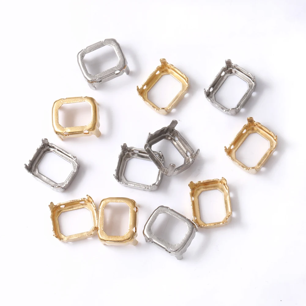 10x12 مللي متر الإطار المثمن لأحجار الراين الخياطة الذهبية على أحجار الراين قاعدة إبرة أجزاء العمل الجوف خارج رشاقته النحاس قاعدة مخالب #1