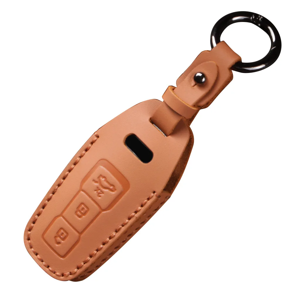 Genuine Leather Car Key Case Cover Chain Shell Protector Fob Holder for Audi A5L Q6L Sportback A6L E-tron 2025 Accessories