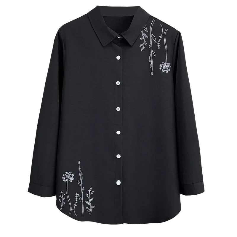 

Модные женские блузки больших размеров, осенняя рубашка средней длины с длинными рукавами и вышивкой в художественном стиле 8594