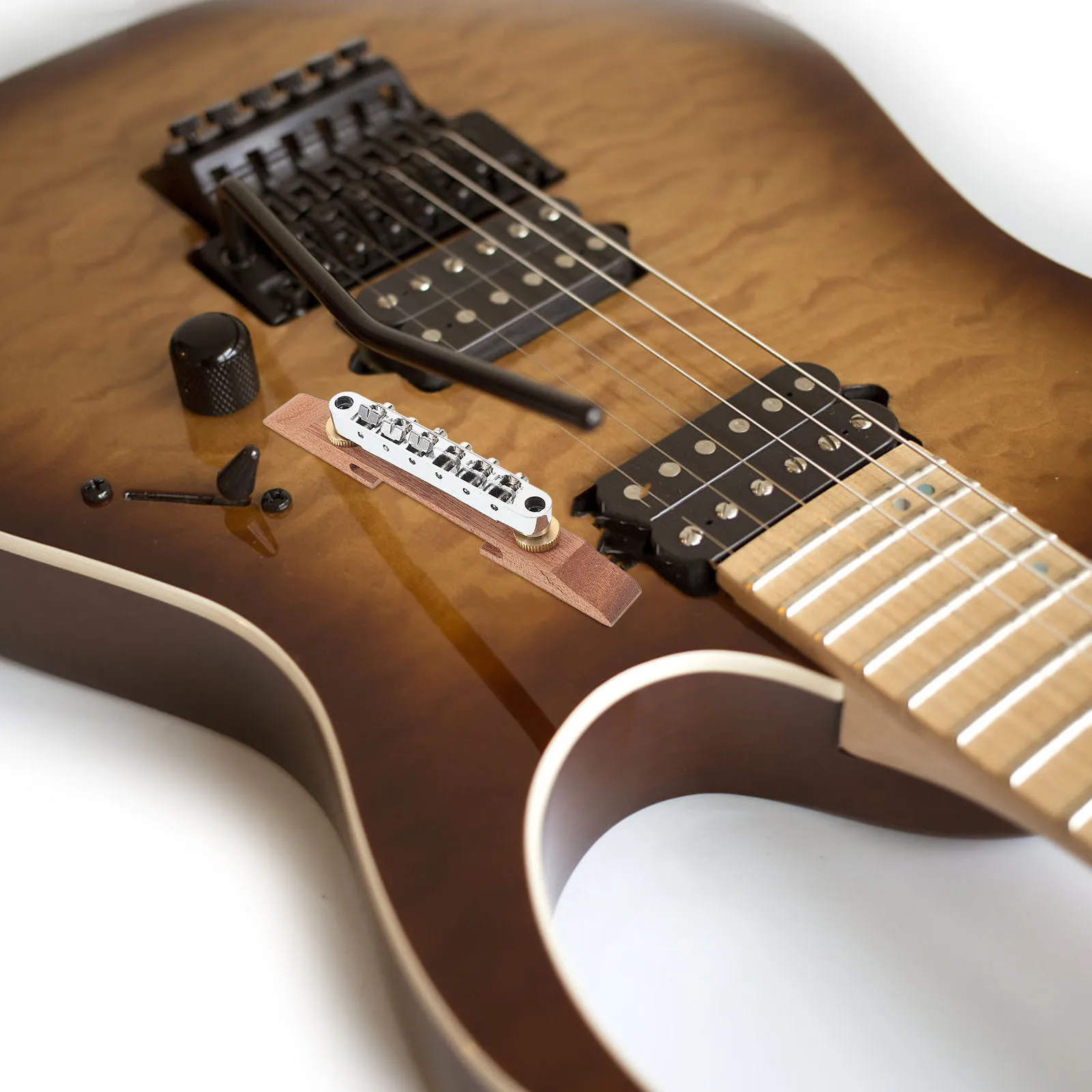 

Jazz Electric Guitar Roller Bridge Wood Zinc Alloy Durable Replacement Guitar Bridge Saddle for Smooth Tone Upgrade