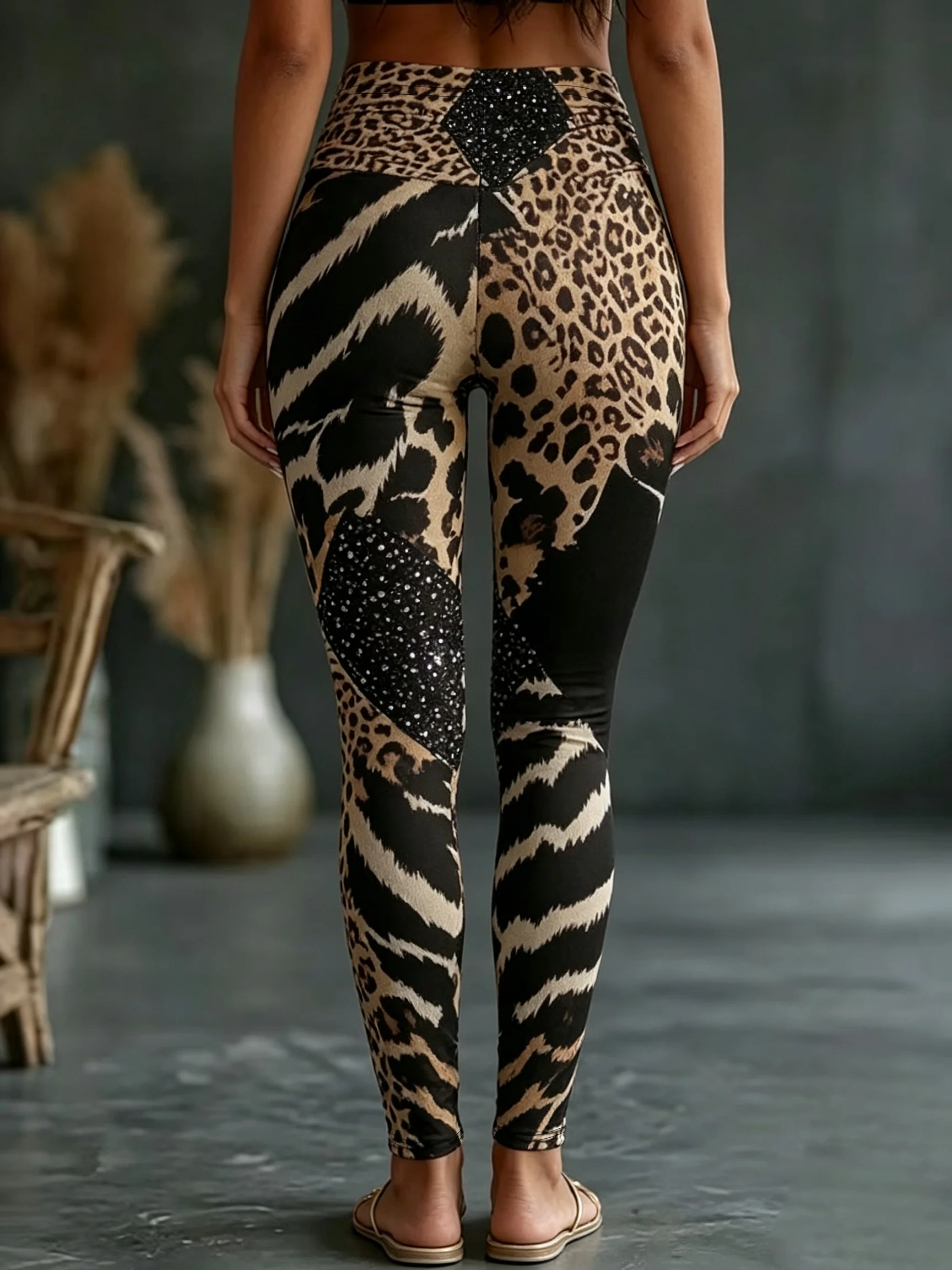 2354 Printed Leopard Patterned Slim Fit Trousers for Women Fashionable Autumn Winter Clothing Tight Leggings with Animal Print