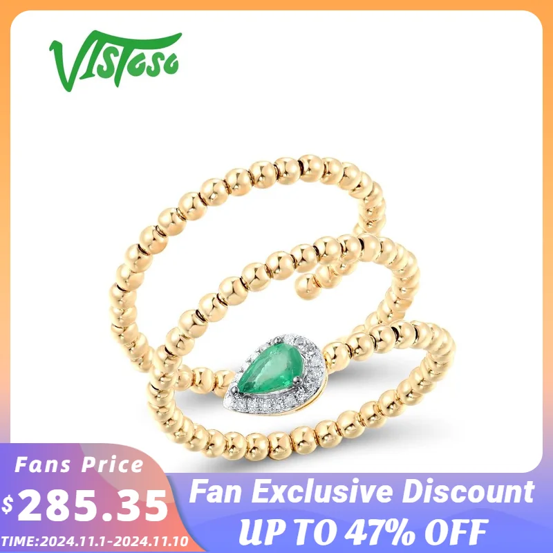 

VISTOSO Genuine 14K 585 Yellow Gold Rings For Women Sparkling Emerald Diamond Stylish Open Ring Gorgeous Flexible Fine Jewelry