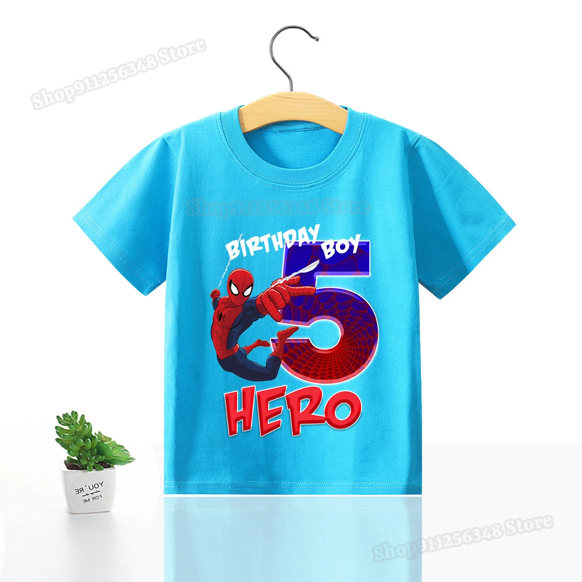 Marvel Spider-man T-shirt Kids Birthday Number Print Children Clothing Boys Fashion Tops Tshirt Cotton Summer Round Neck Gift