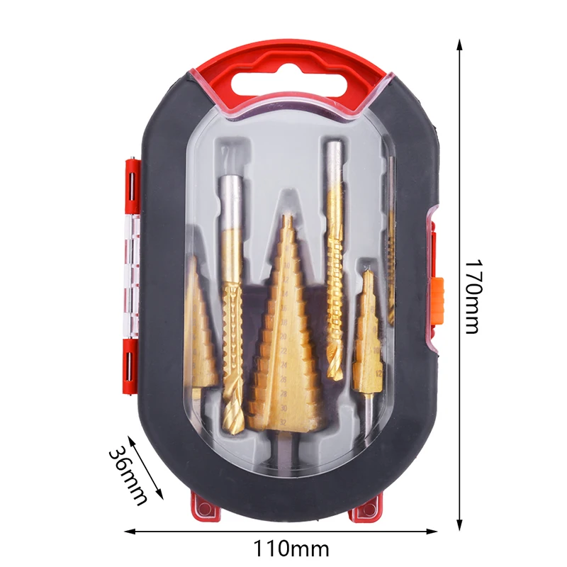 HSS Steel Titanium Step Drill Bit Set 4-12/20/32mm Metal Hole Cutter Wood Cone Core Drilling Hole Saw Tool Twist Saw Drill Kit
