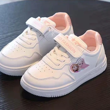 Scarpe Casual per bambini Disney stampa bianca congelata Elsa Anna Flats viola rosa chiaro Running suole morbide scarpe di marca di moda