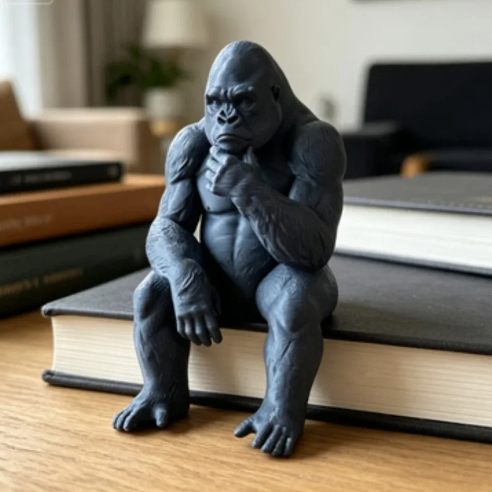 3D-gedrucktes Denkendes Gorilla-Ornament, Meditierender Sitzender Affe als Dekoration, Geschenk für Bücherregal und Schreibtisch im Büro – Detail 4