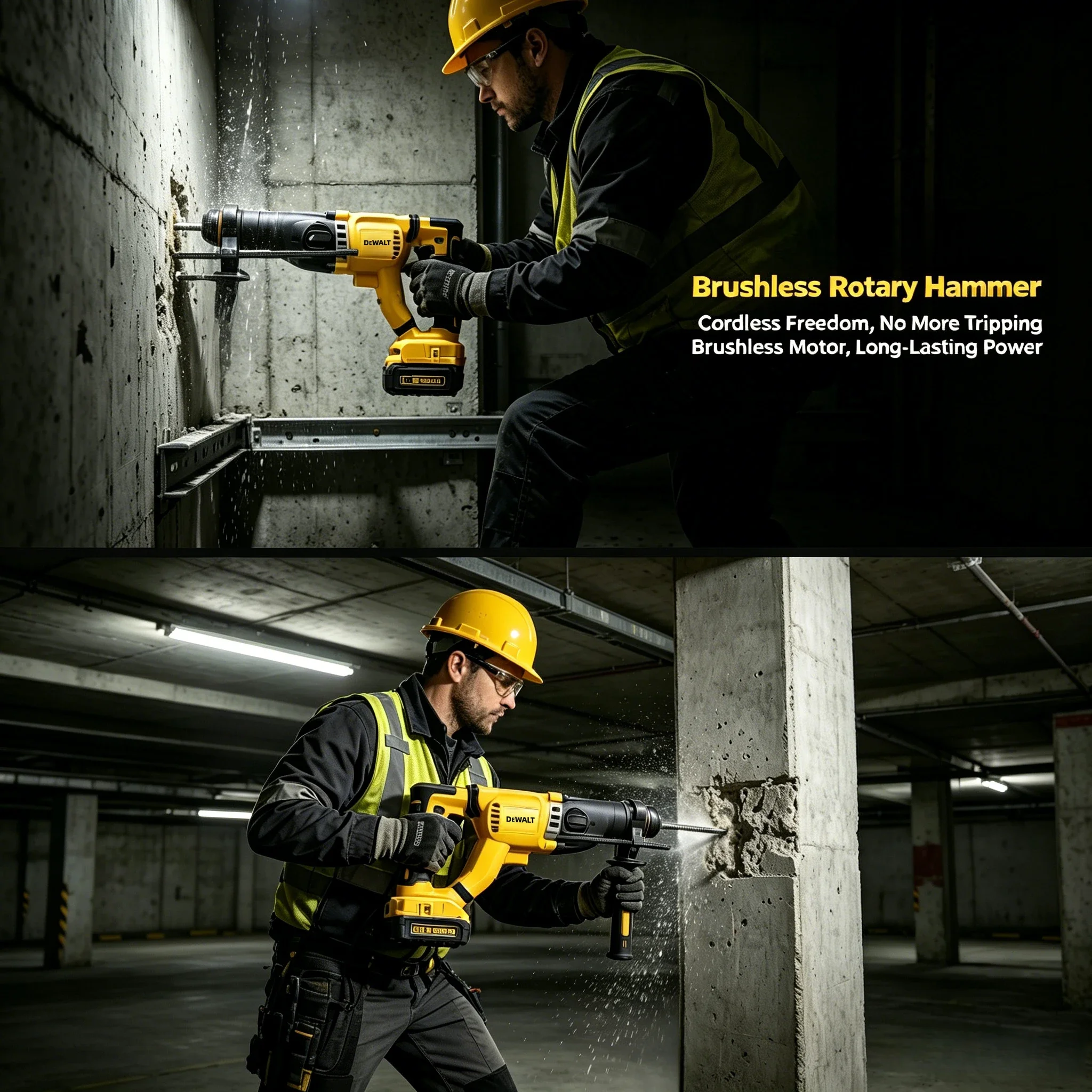 DEWALT DCH263 20V Cordless Brushless Rotary Hammer, Handheld Tool for Wall and Concrete Drilling