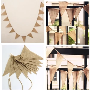 Vintage Jute Dreiecksflagge, DIY -Flagge für Hochzeit, Geburtstagsfeier, Fotografie -Requisiten, Dekoration, 13 Flaggen, 3M 10 Hauptverkaufsflaggen Jute Dekoration - №3
