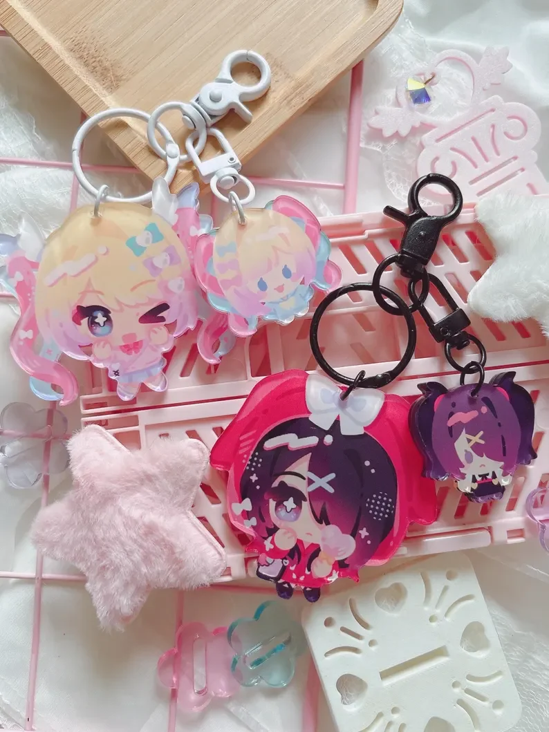 Online Streamer Girl Dual‑Character Acrylic Keychain Charm Set, Double Sided Bag Pendant Collectible Fan Gift