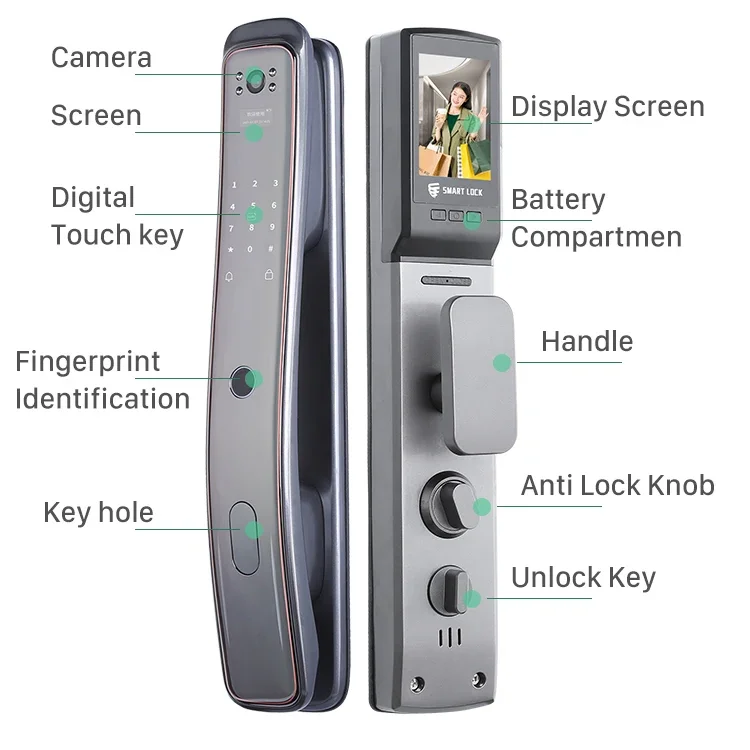 New Design Wholesale Price High Security Fingerprint Digital Wifi Smart Door Lock Connected Camera Monitor Send Photo To Mobile