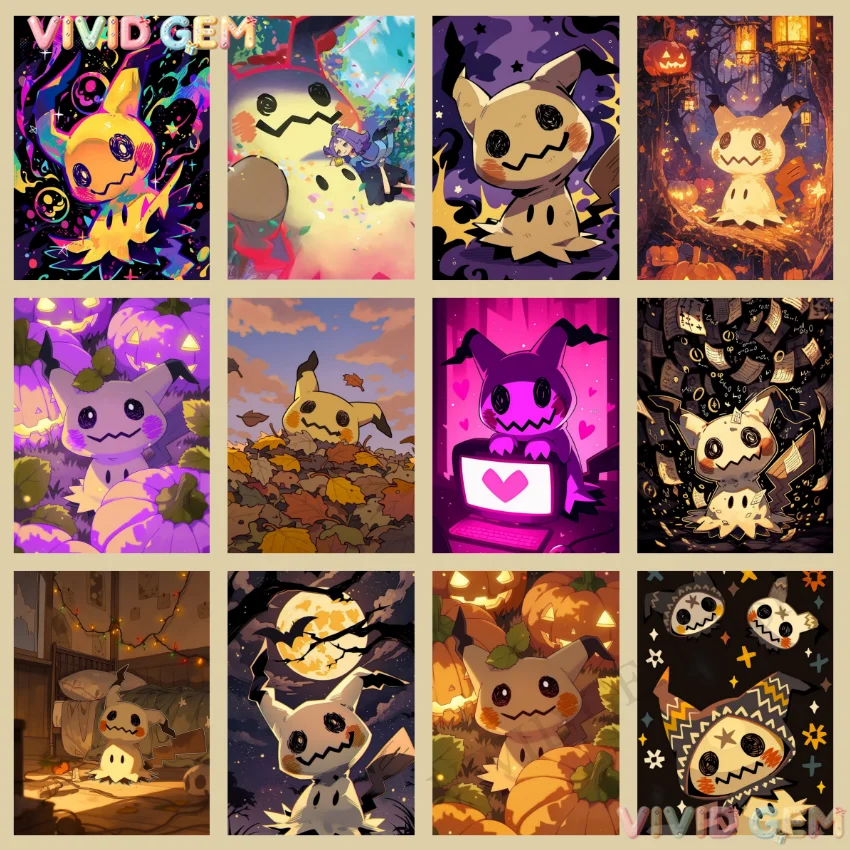 VIVID GEM Niedliches Mimikyu Diamant-Malerei-Set 5D DIY Diamant-Stickerei Kreuzstich Handgemachte Kunst Kindergeschenk Bastelset Heimdekoration