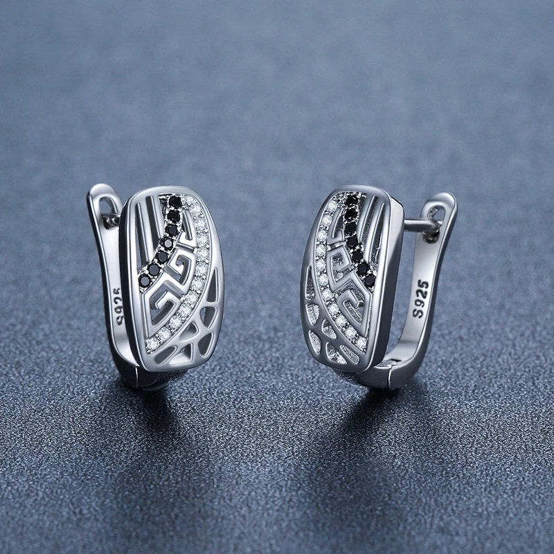 Black Awn Classic Silver Color Oval Black Trendy Spinel Engagement Hoop Earrings for Women Jewelry Bijoux I286