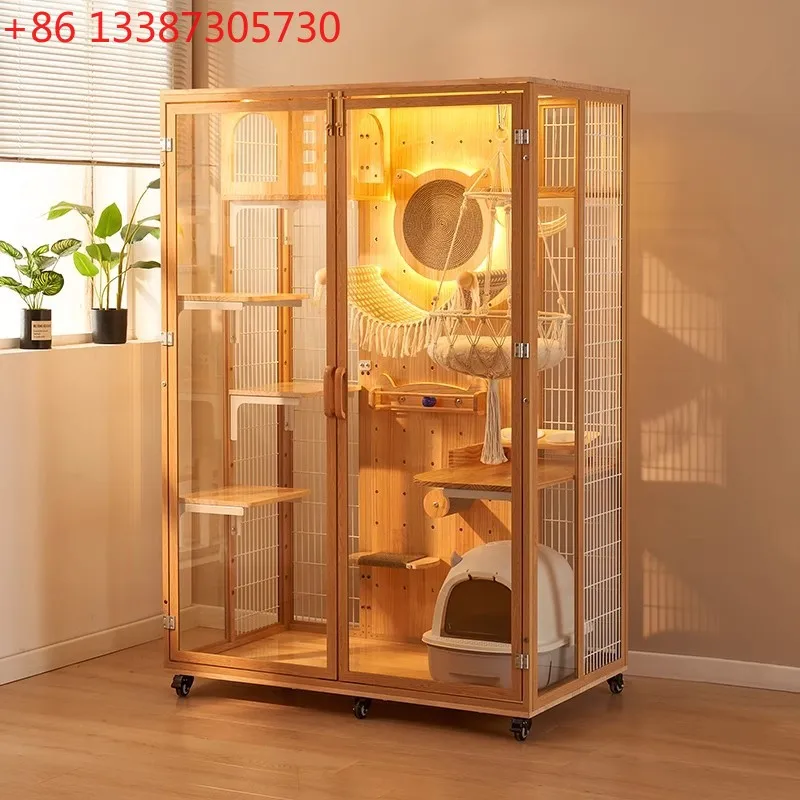 

Вилла для кошек из цельного дерева, кошачий домик, рама для лазания, встроенный роскошный домашний кошачий шкаф, панорамный вид