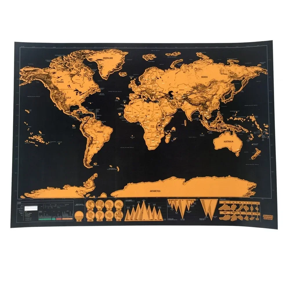 1PC Scrape Off Foil Layer Coating International Maps, High-Quality Scratch-Coated Maps For Luxury Edition Travel Globel Maps