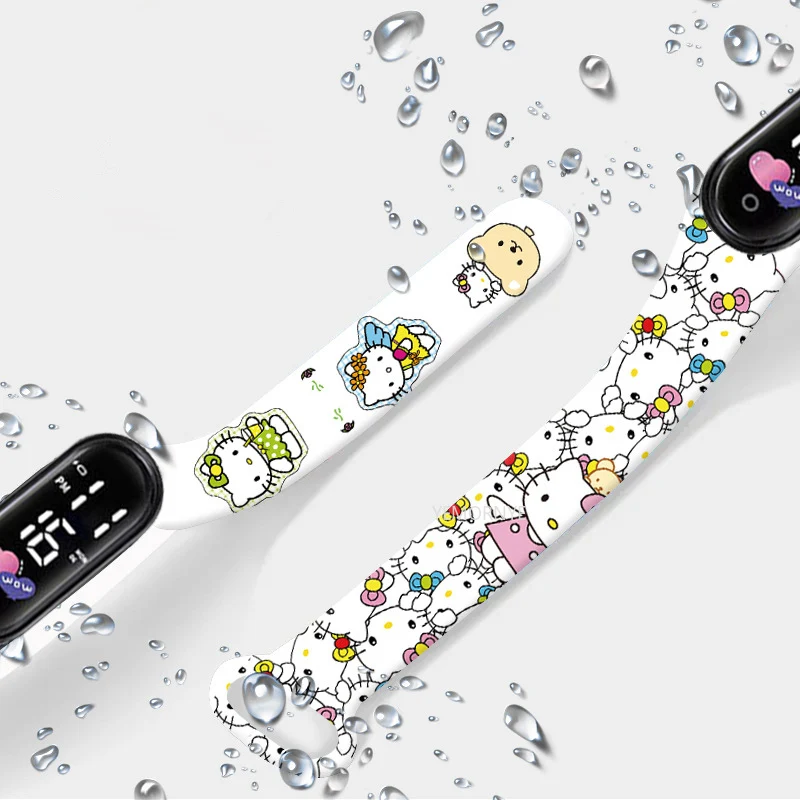 Cartoon Hello Kittys Electronic Led Sports Watch Kawaii Sanrio Kuromi Cinnamoroll Student Child Printing Water Proof Gifts Toys
