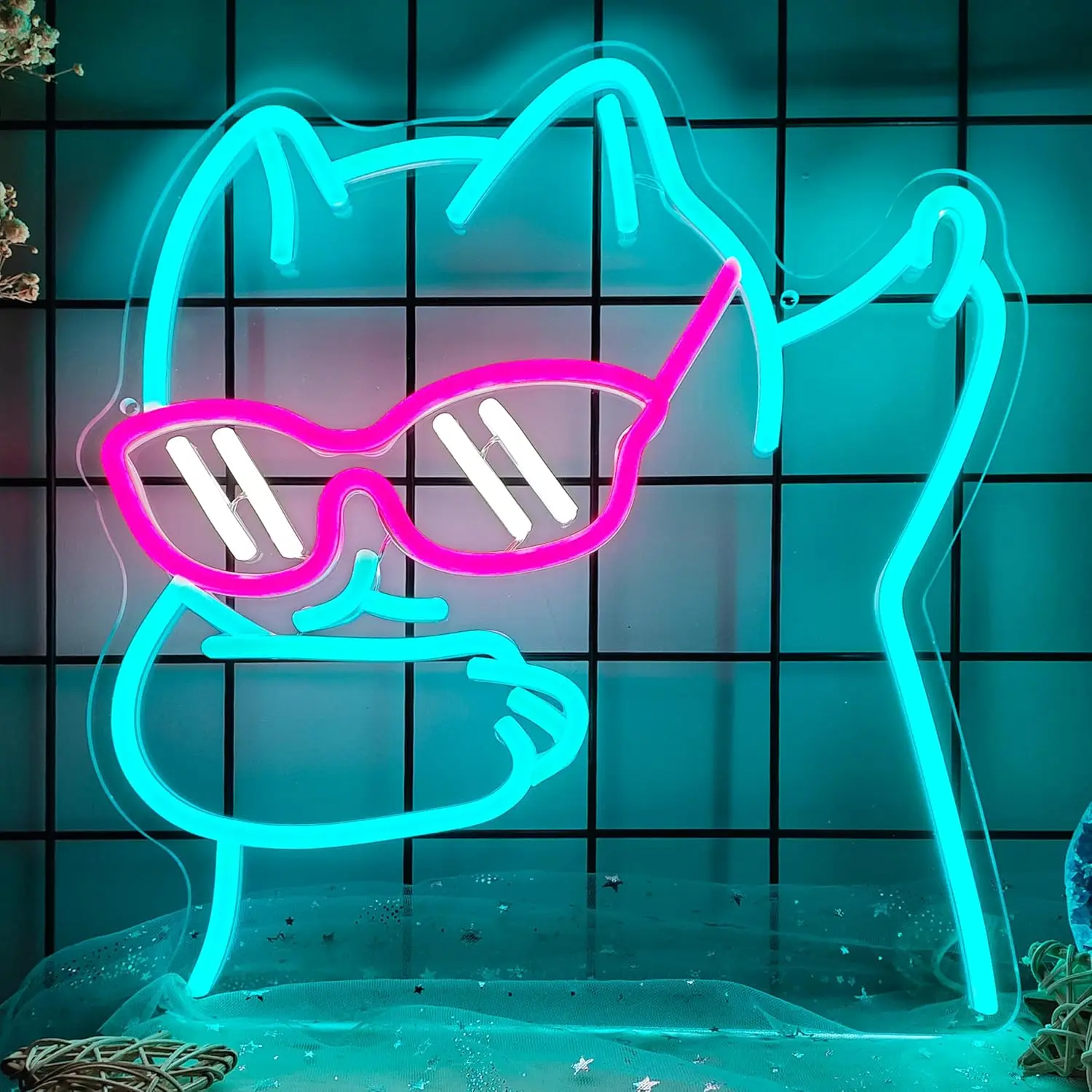 

Cat with Glasses Neon Sign Dimmable efficient Night light for Bar Bedroom Man Cave Decor Party Wall Decor Birthday Art Gifts