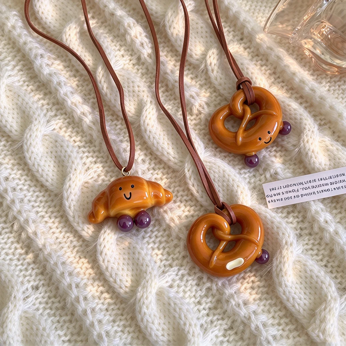 Creative Alkaline Water Bread Pendant Necklace Handmade Bread Food Charm Cute Bread Pendant Decorative Hanging Ornament Jewelry