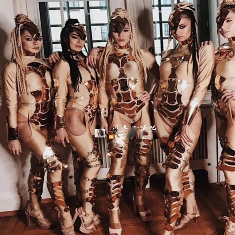 Tecnologia Future Gold body space gogo DS sexy stage dance team outfit costume cosplay