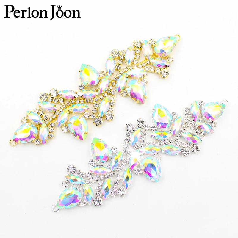 Branches leaves gold silver AB color crystal applique glass rhinestone decorative patch sewn on shoes wedding accessories YHX089