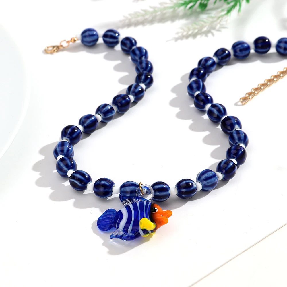 Neue Kreative Tropische Clownfisch-Kaktus-Anhänger-Halskette für Frauen Sommerliche Trendige Runde Keramikperlen-Kette Statement-Schmuck Geschenk – Detail 5