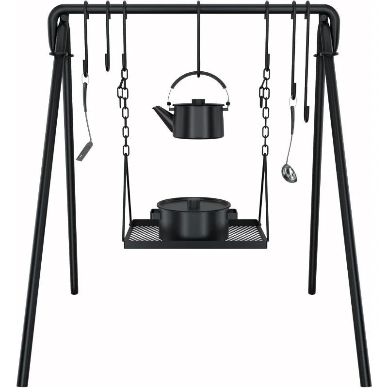 

38-дюймовые качели для гриля, большая подставка для гриля для костра с 6 крючками, чугунный гриль для барбекю, подставка для приготовления костра, подвесная стойка для посуды, уличная Pi