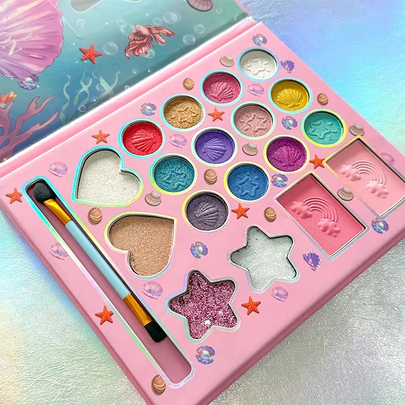 Palette de maquillage en forme de coquille de dessin animé, 18 couleurs, avec miroir, mat, perle scintillante, fard à paupières, pigmentée longue durée, semble de maquillage amusant