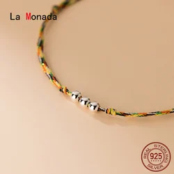 La Monada 24cm Thin Colorful Thread For Hand 925 Sterling Silver Bracelet Women Rope Thread Bracelets For Women Silver 925 Bead