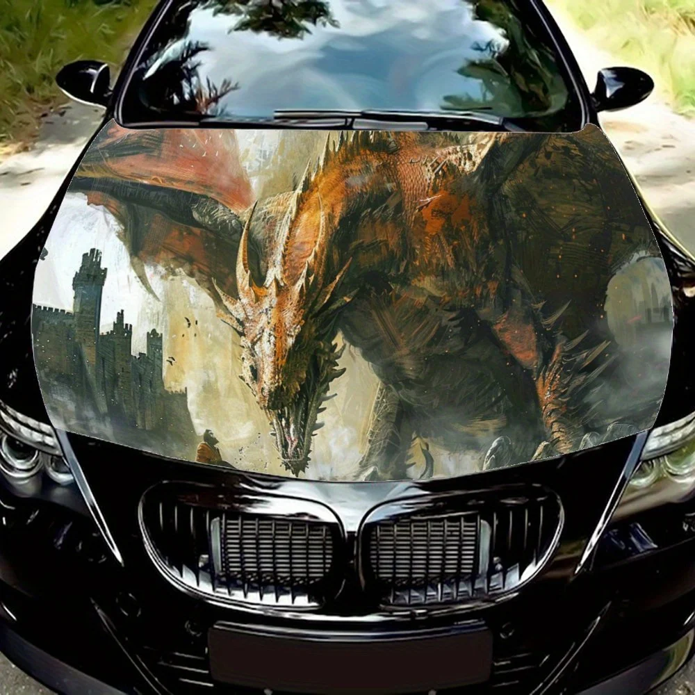 

Dragons Face Off Against Humans Car Hood Wrap Color Vinyl Sticker Truck Graphic Bonnet Auto Accessories Decoration Decal Gift