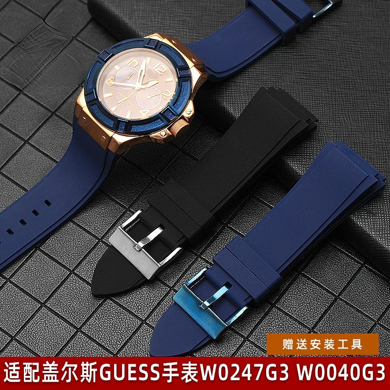 Silicone Watch Strap for Guess W0040g3 W0040g5 W0247g3 Waterproof Sweat-Proof Soft Comfortable Rubber Watchband Accessories 22mm