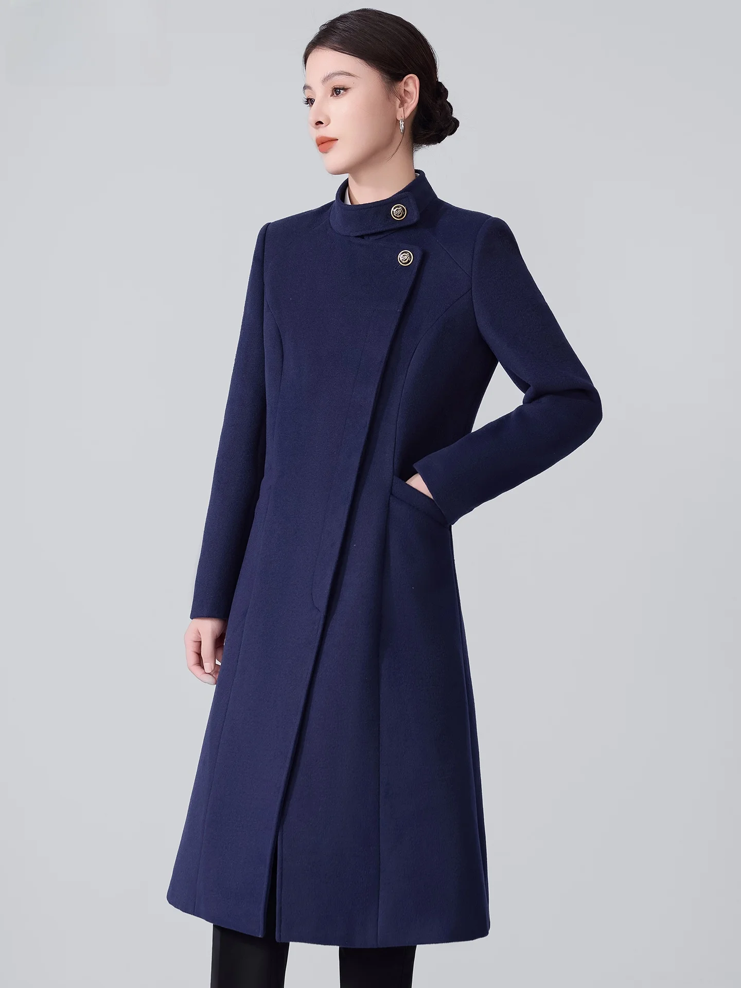 

Шерстяное пальто для женщин, профессиональная зимняя верхняя одежда, бирюзовый цвет, дизайн с пуговицами, для работы...