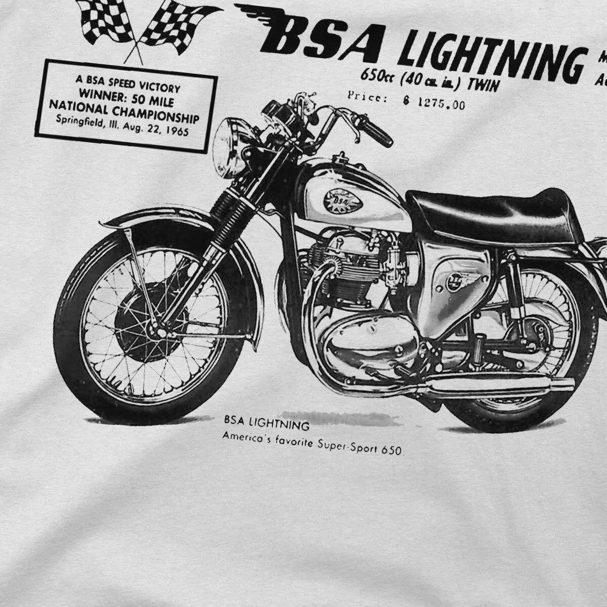 Lightning, America\'s Favourite Super Sport T-Shirts Men BSA Moto Cool Pure Cotton Tees Round Collar Short Sleeve T Shirts
