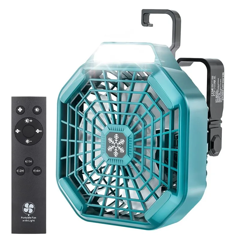 Portable Camping Fan for Makita 18V Li-ion Battery,Handheld Fan with 9W LED Work Light,Outdoor Ceiling Fan for Hiking Travel