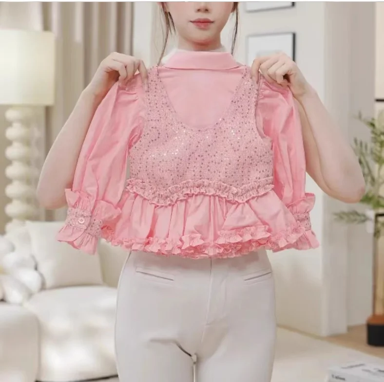 مجموعات أزياء الخريف الجديدة للفتيات الصغيرات، بلوزة مطرزة باللون الوردي + سراويل جينز بدلات الأميرة الأنيقة 2-8 T