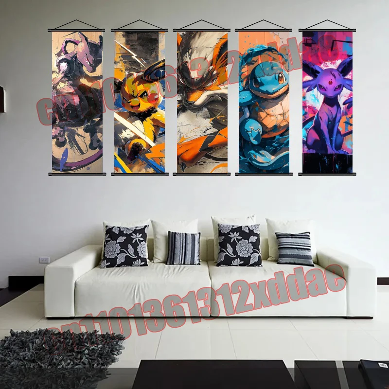 

Anime Pokemon Poster Greninja Pictures Gardevoir Printing Art White Canvas Pikachu Pikachu Hanging Scroll Family Room Decoration
