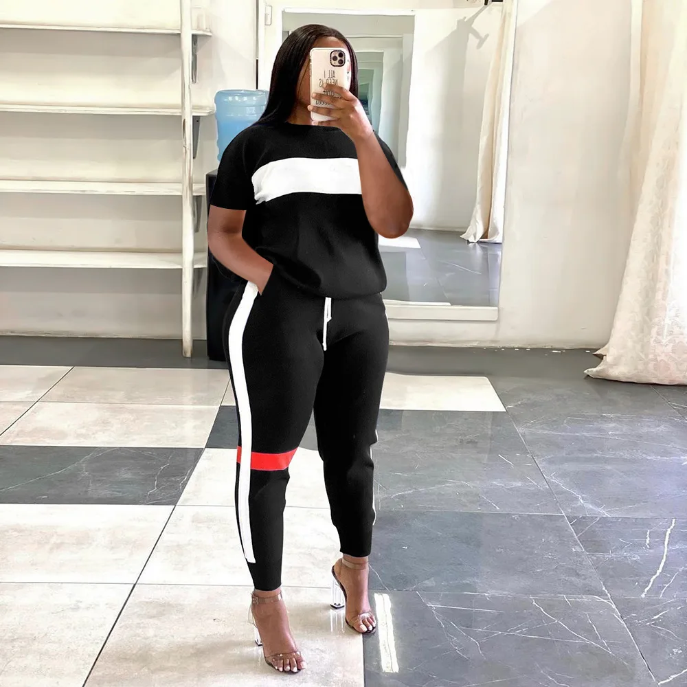 Ladies Tracksuits 2 Piece Sweatsuit Set Spring Summer Jogging Track Suit Women Casual Fashion Stripe Patchwork Pants Set Outfits