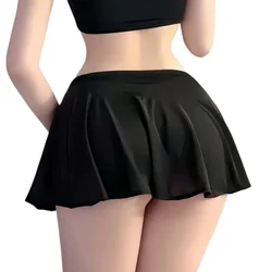 Korean Women Pleated Skirts thin Mini Short See Through High Waist Black White Ladies Sexy A Line Skirt Club Wear Spring Summer