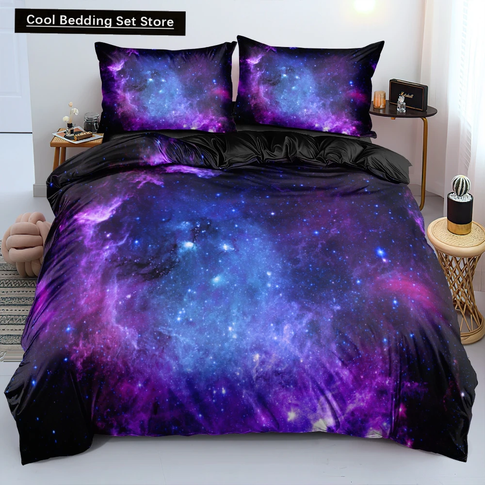 

Luxury Galaxy Dark Blue Bedding Set Twin Full Queen King Size Duvet Cover Set Shining Stars Starry Sky Kids Adults Comforter Set