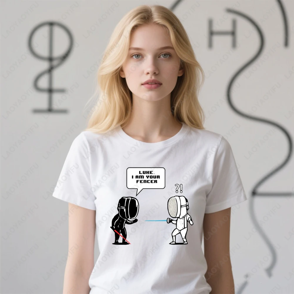 

Luke I Am Your Fencer T Shirt Fencing Enthusiast Cartoon Printed T Shirt Men Woman High Quality Cotton Funny Short-sleev