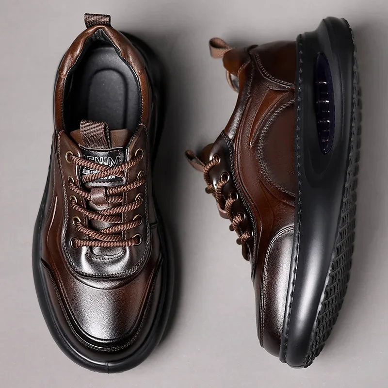Fashion Luxury Genuine Leather Sneakers for Men Spring Autumn Soft-soled Men\'s Platform Shoes Designer Increase Sport Shoes Male